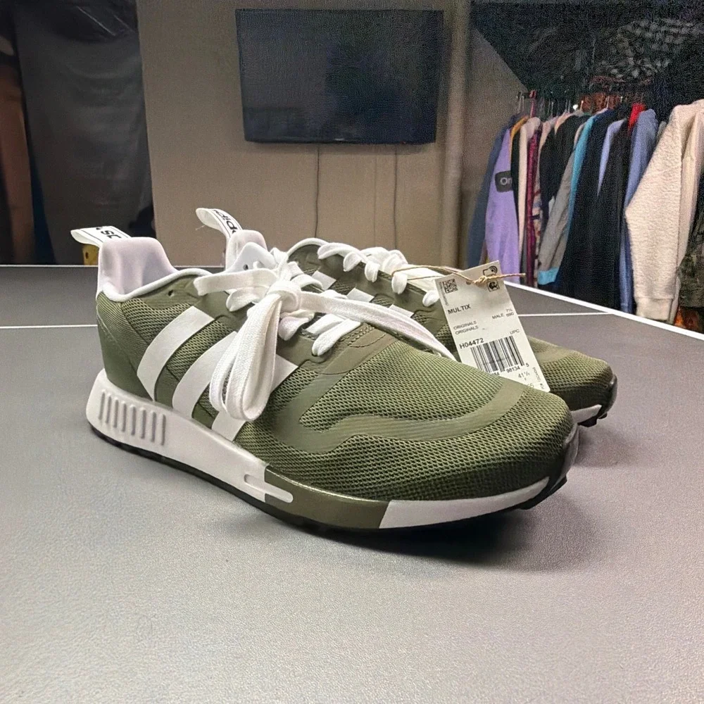 Adidas Multix Olive Green White Sneakers Men's Size 8 Athletic Running Shoes NWT